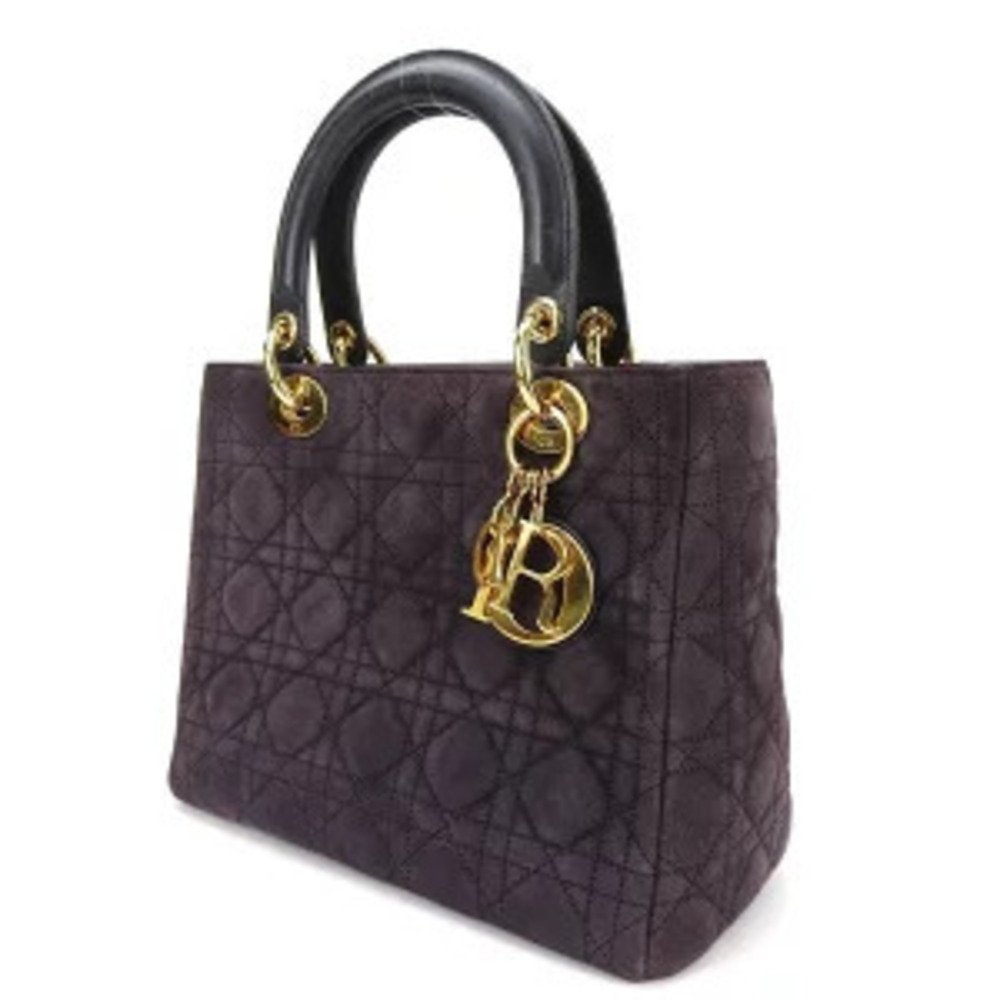 Dior Purple  Leather Black Suede Christian bag Cannage Handbag Lady